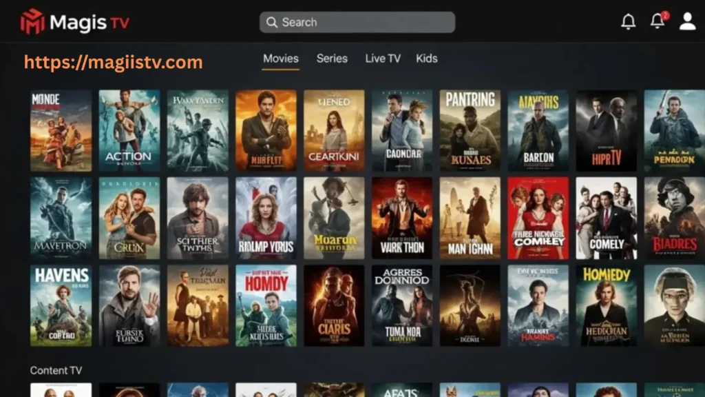 Magis TV APK 10 Interfaz de Magis TV que muestra miniaturas de películas y series